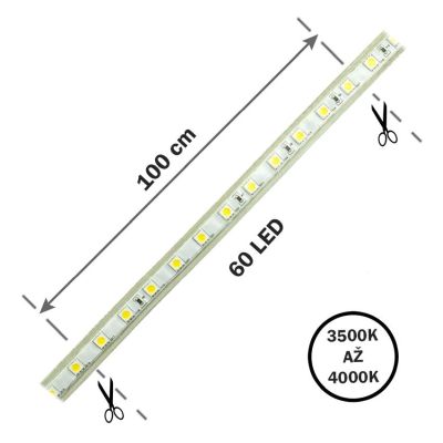 LED psek 60LED/m, 5050, IP67, 3500 - 4000 K, bl, 230V DC, metr