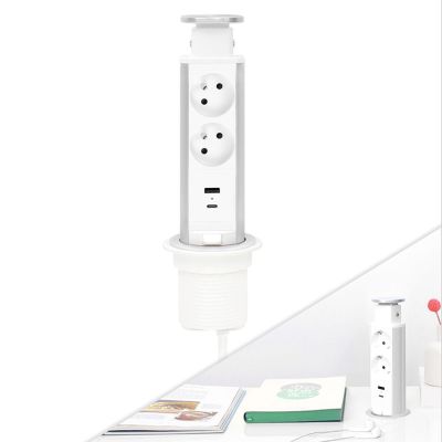 Ppojn zsuvkov sloupek pro desku stolu 2x 230V + USB A 18W + USB C 30W, pr. 60 mm