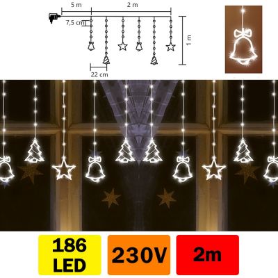 LED svteln zvs  2m, 186LED, Vnon figurky, studen bl