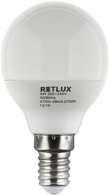 LED rovka E14, G45,  6W (40W), 470lm, tepl bl (2700K), 230V